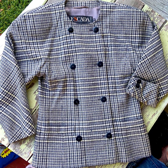 VTG 80s Escada Wool Houndstooth Blazer 34 - Picture 4 of 12